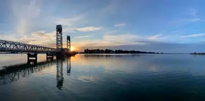 Image of Helen Madere Bridge over Sacramento River at sunrise