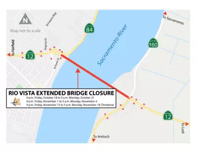 map showing location of Rio Vista bridge