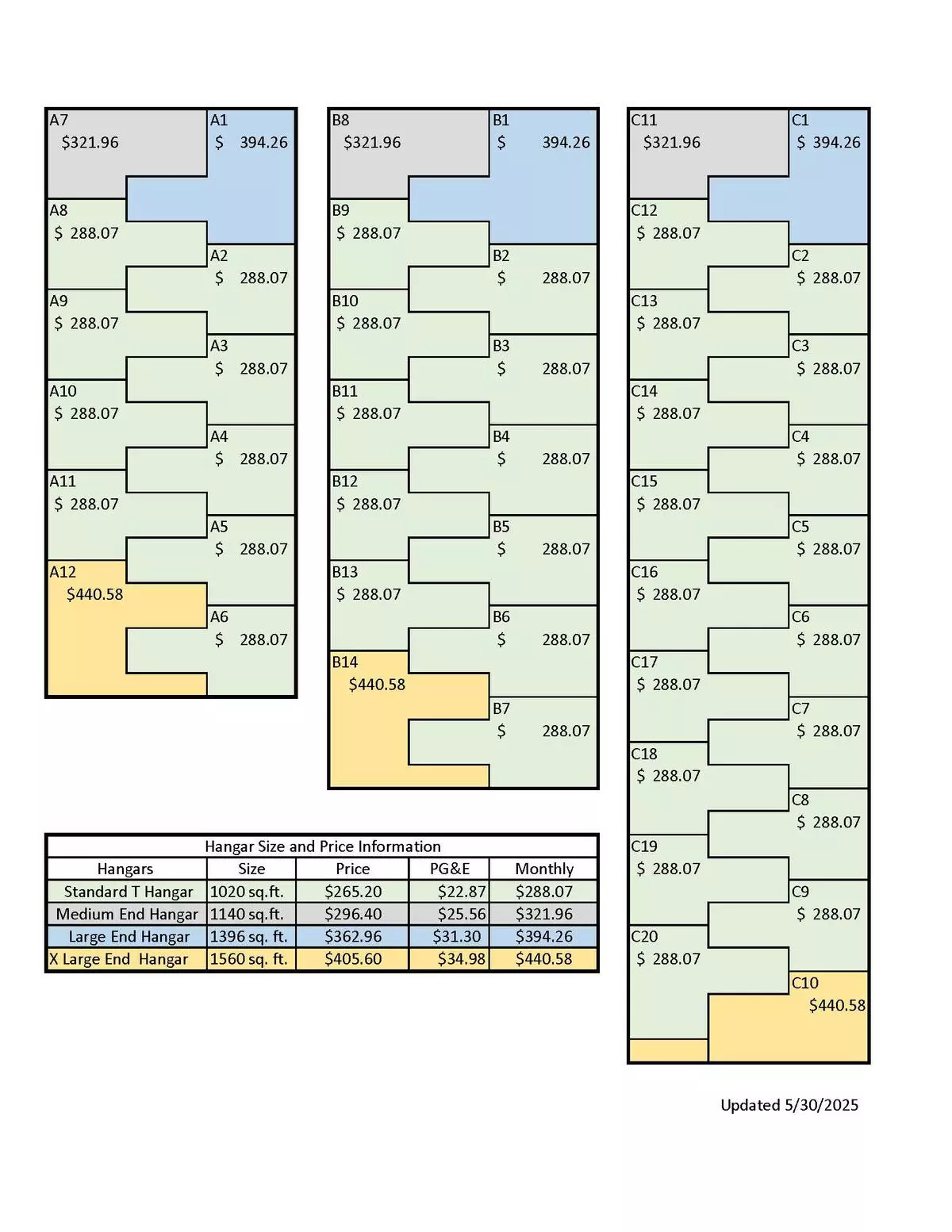 Hangar Layout with Current Pricing